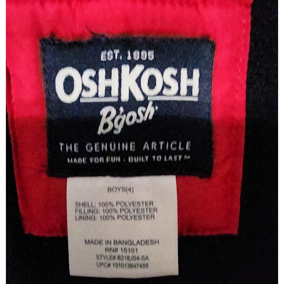 OSHKOSH B'gosh Red/Black Winter Coat Zip & Snap With Functional‎ Pockets Size 4T - Picture 5 of 7